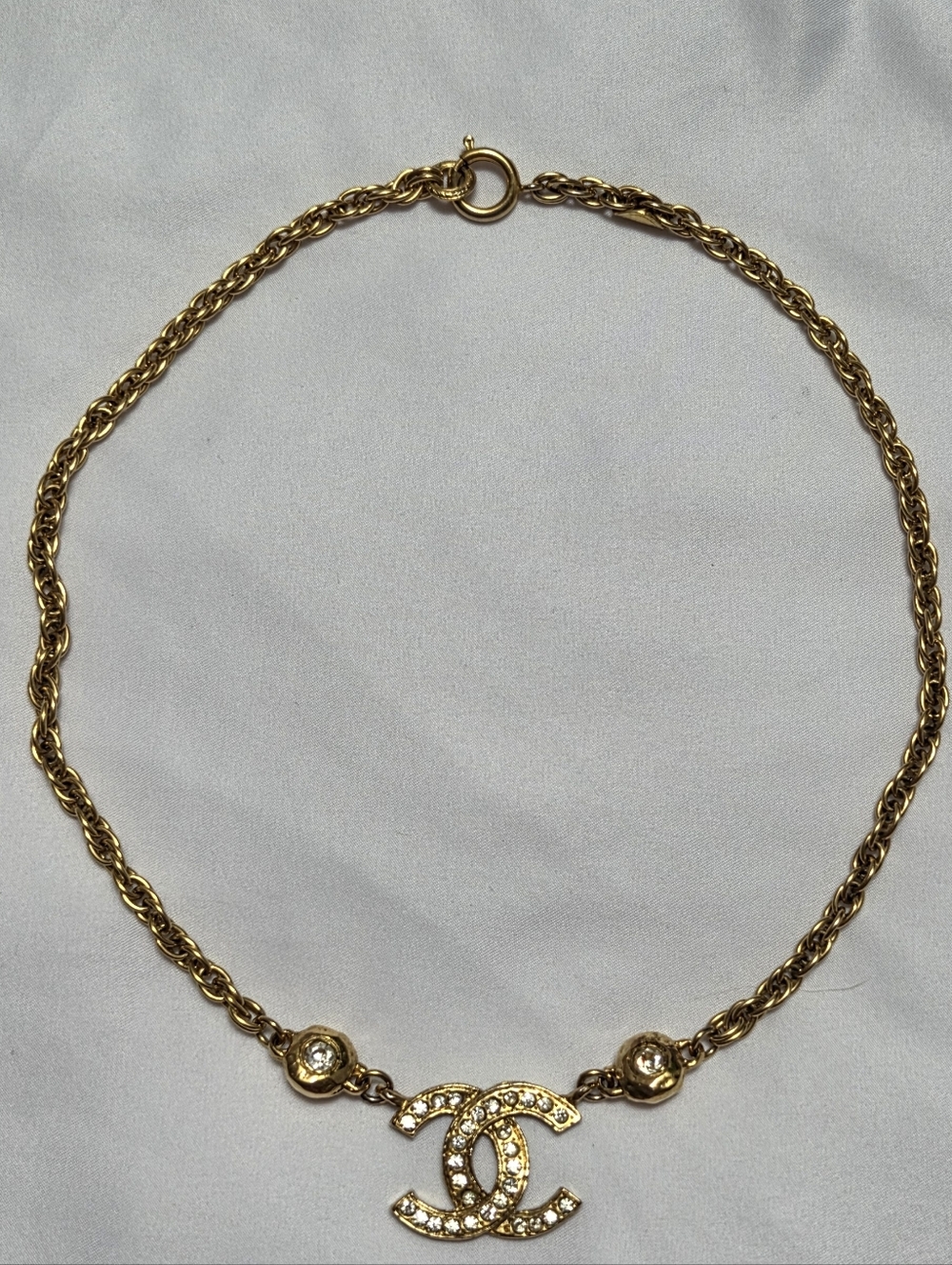 Vintage Chanel Gold CC Logo Crystal Pendant Necklace - Picture 2 of 7